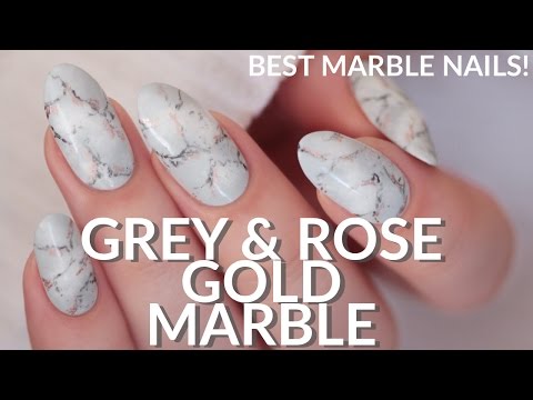 EASIEST REALISTIC MARBLE NAILS - GREY &amp; ROSE GOLD EASY NAIL ART TUTORIAL