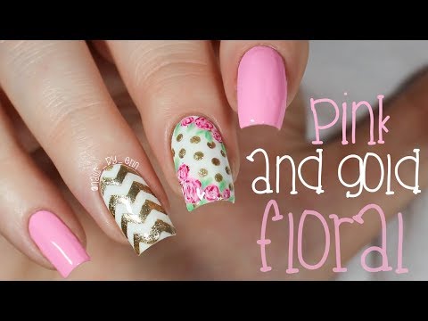 Pink and Gold Floral Nails | NailsByErin