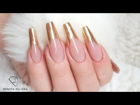 How to do gold chrome french nails. French manicure chrome pigment nail art.