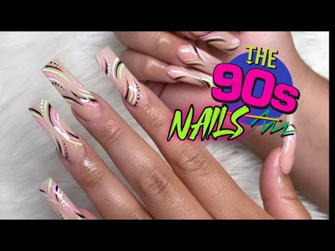 WATCH ME WORK: 90s INSPIRED NAIL DESIGN TREND | ACRYLIC NAILS TUTORIAL | NAIL ART | itscynderella