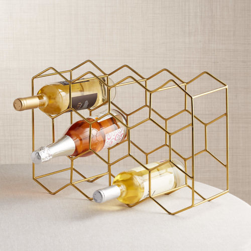 Gold hexagonal wine rack