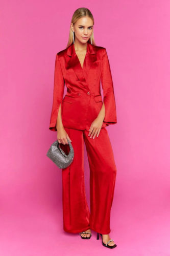 F21 Red Satin Suit - company holiday party