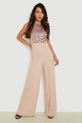 Beige sequin jumpsuit