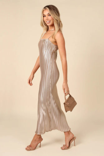 Gold Pleated Maxi Dress