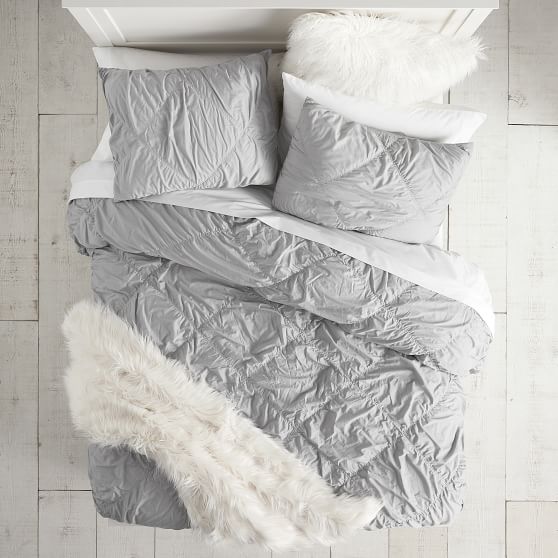 Gray ruched duvet cover