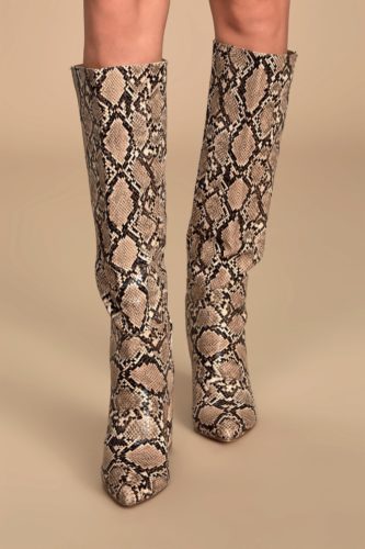 Snake Print Knee High Boots