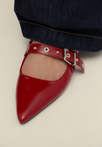 Stradivarius Red Buckled Flats