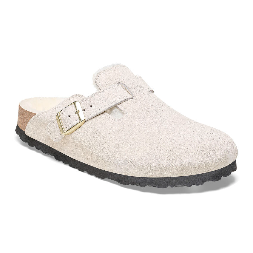 Birkenstock boston clog in white with shearling