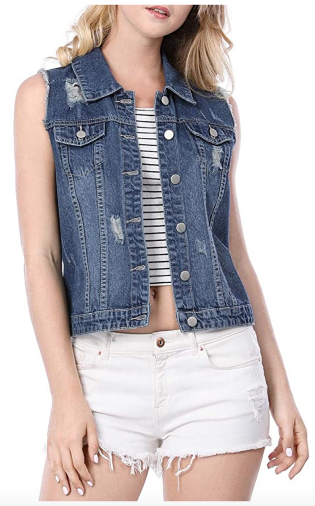 boho outfit ideas - Distressed denim vest