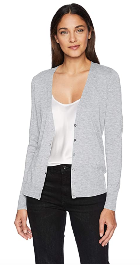 Classic style gray button front cardigan from Amazon Essentials