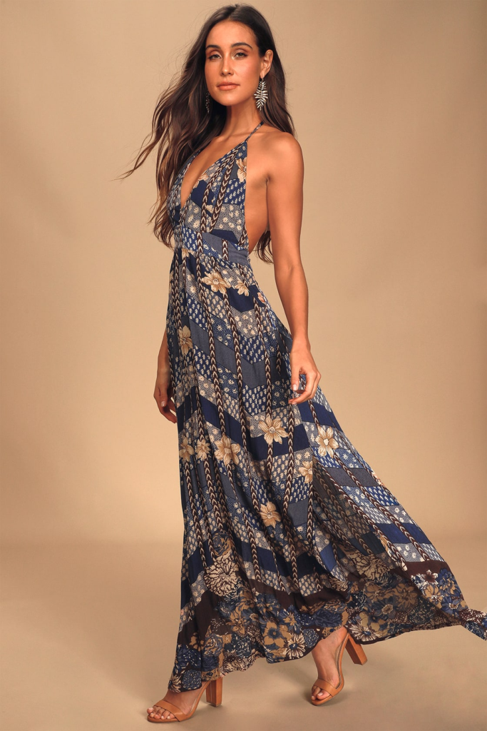 Blue patchwork print maxi dress from Lulus