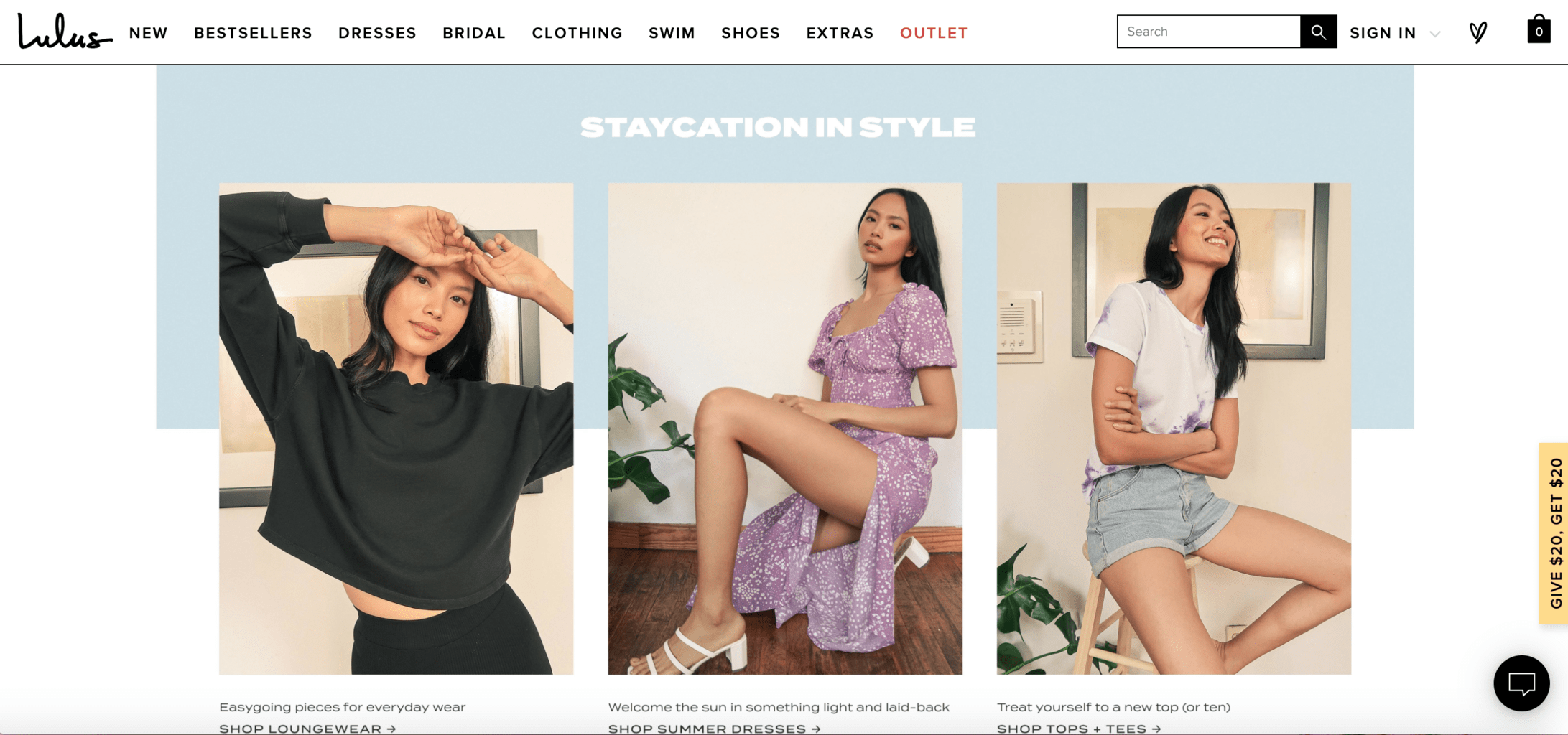 Screenshot of Lulus website - affordable clothing