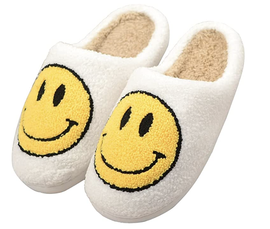 Cozy slippers with smiley faces on them