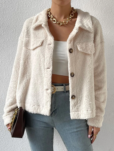 Beige teddy shacket from Shein