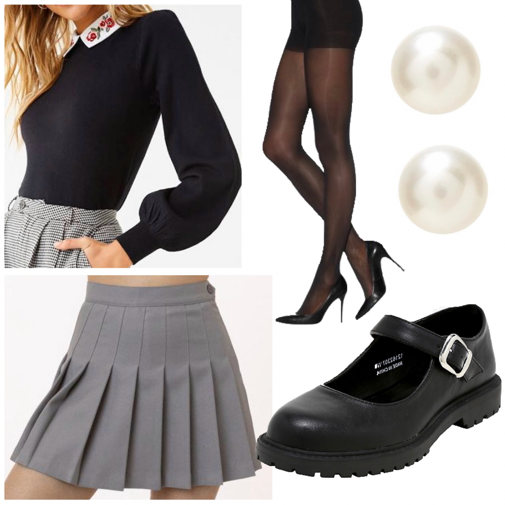 An outfit set with a collared sweater and a tennis skirt