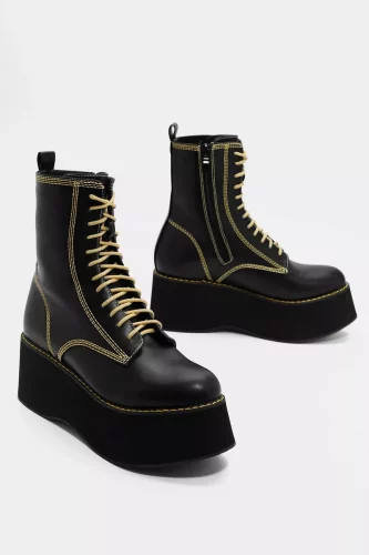 Black platform biker boots from nasty gal